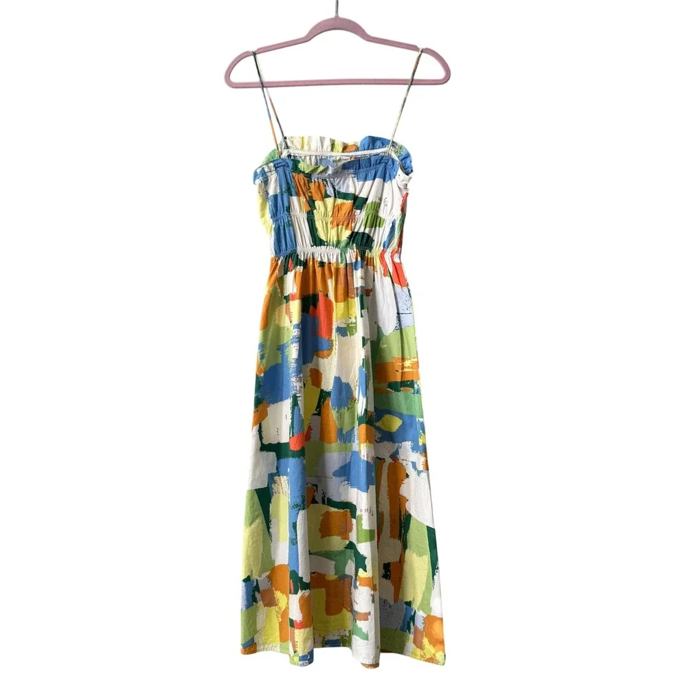 Stradivarius Abstract Paint-Print Smocked Midi Sundress –‎ Size Small - Picture 5 of 8